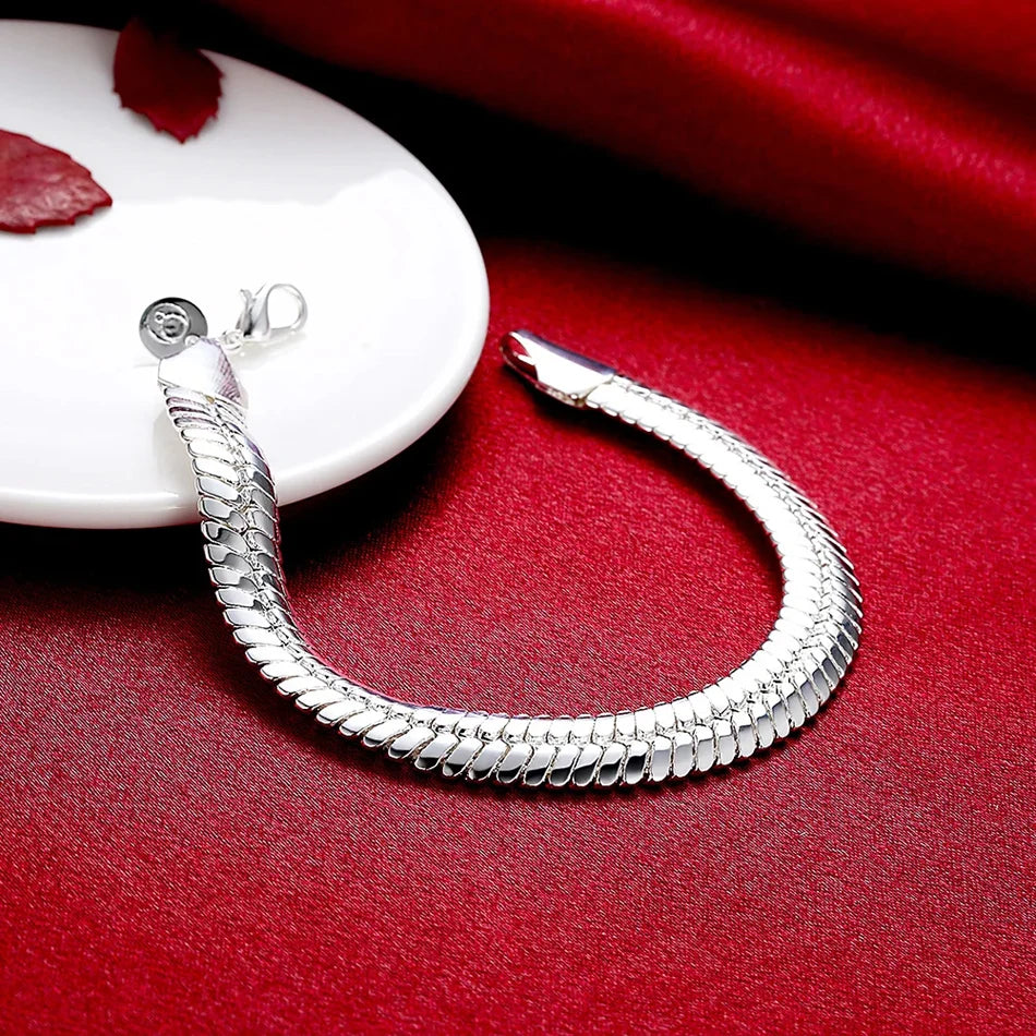 10mm Snake Chain Bracelet 21cm 925 Sterling Silver Noble Men Women Wedding