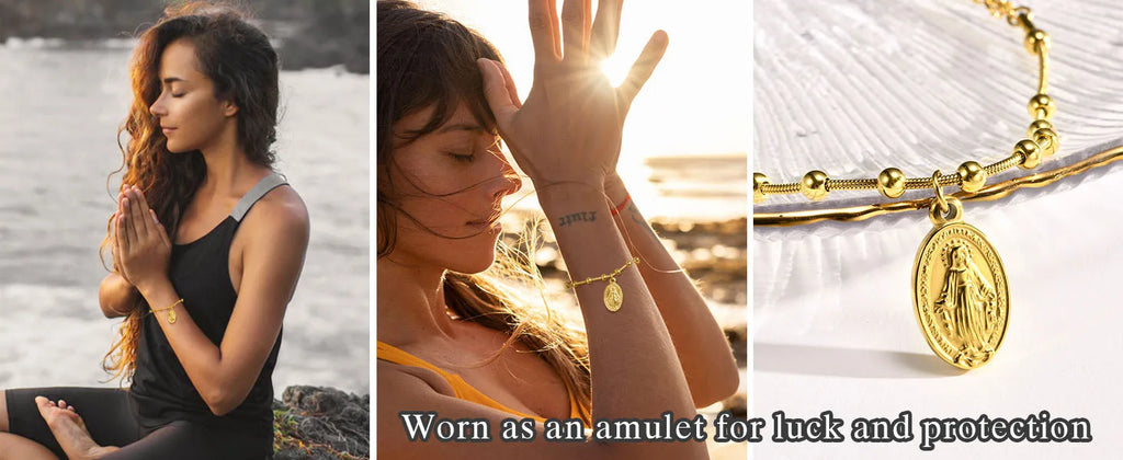 18k Gold Plated Virgin Mary Bracelet Gold Plated, Rosary Bead Cross Bracelets For Women, Stainless Steel Faith Jewelry