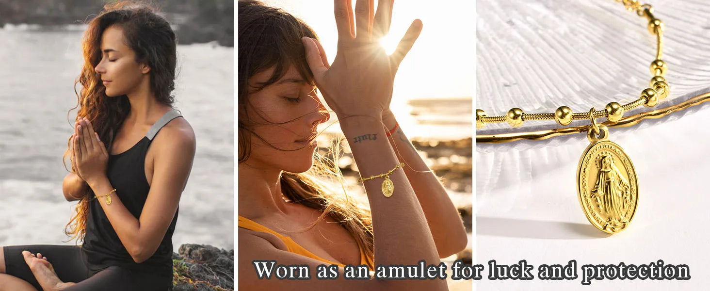 18k Gold Plated Virgin Mary Bracelet Gold Plated, Rosary Bead Cross Bracelets For Women, Stainless Steel Faith Jewelry