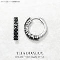 Black CZ Creole Hinged Hoop Earrings 925 Sterling Silver Glam Trendy