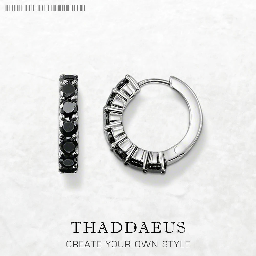 Black CZ Creole Hinged Hoop Earrings 925 Sterling Silver Glam Trendy