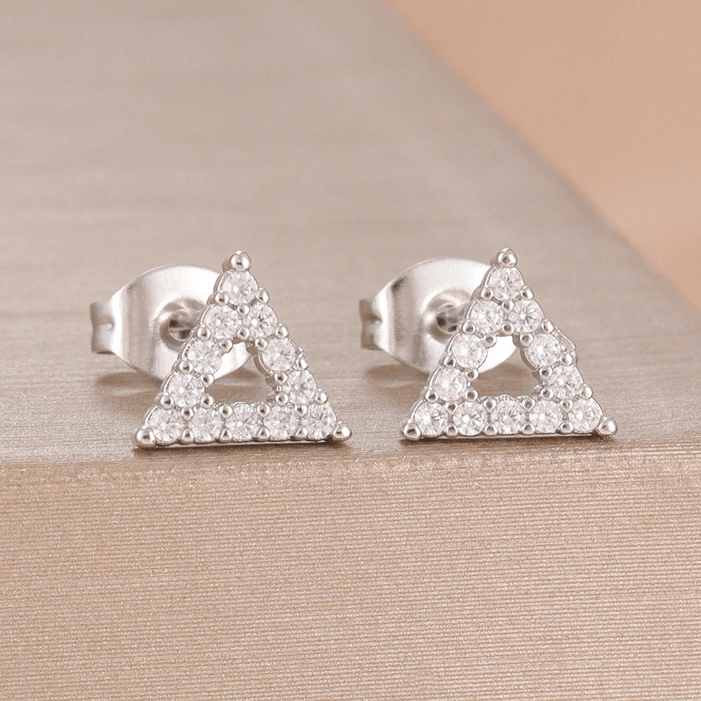 2PCS Fashion Geometry Zirconia Twinkle Star Stud Earrings Shinny