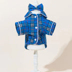Grid Pattern Cat Dog Pajamas Set Soft Sleepsuit with Flower Headband