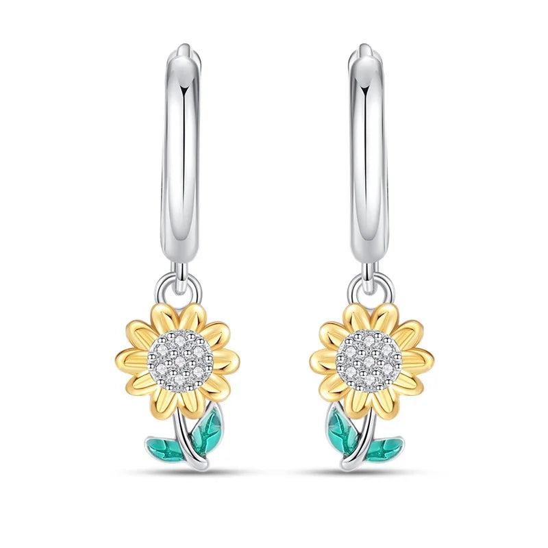 925 Sterling Silver Pink Cherry Blossom Flower Drop Earrings Jewellery Gift