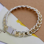 8/10mm Solid Chain Bracelet 925 Sterling Silver Men Women Noble Party Gift