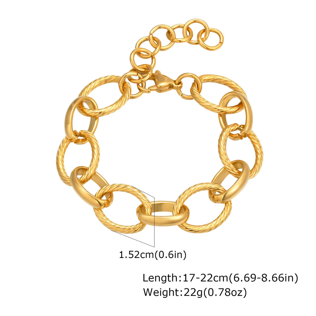 Chunky Stainless Steel Link Chain Bracelet For Woman, Gold Plated Layering Bracelets Wristband Waterproof Jewelry