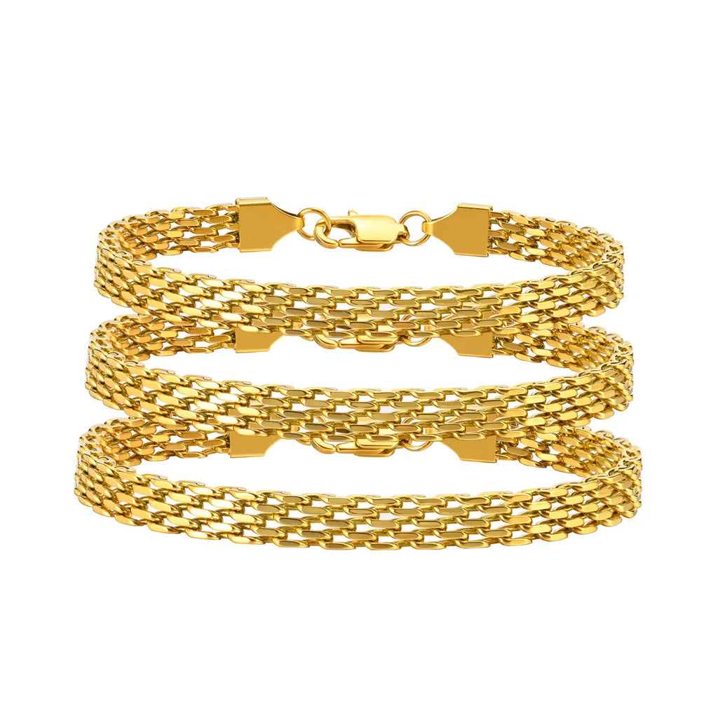 6mm Waterproof Mesh Link Chain Bracelet For Women, 18k Gold Plated Stainless Steel Adjustable, Non Tarnish Jewelry 17cm-21cm
