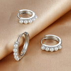 3PCS Stainless Steel Little Pearl Hoop Earrings Small Round Circle
