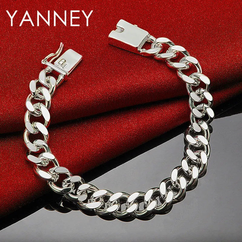 925 Sterling Silver 8-inch 10mm Cuban Chain Bracelet Men Women Hip Hop Gift