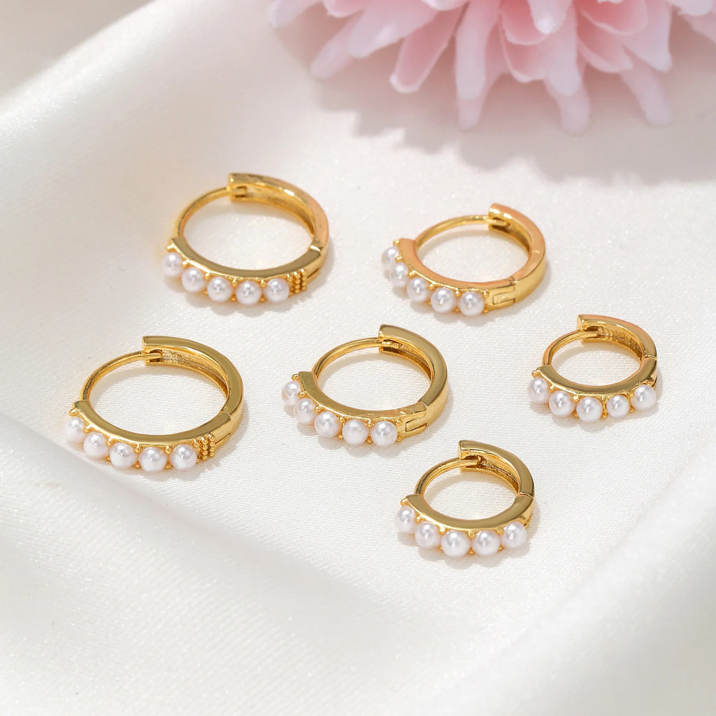 Yuedane Stainless Steel Little Imitation Pearl Hoop Earrings Small Circle