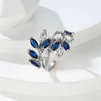 Marquise Cut Royal Blue Green Purple Pink Zircon Leaf Rings For Women Rose Gold Color Boho Cocktail Ring Wedding Bands Jewelry