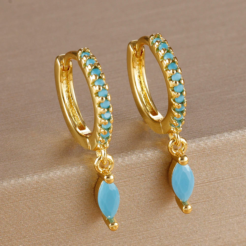Luxury Cubic Zirconia Stainless Steel Gold Colour Horse Eye Earrings