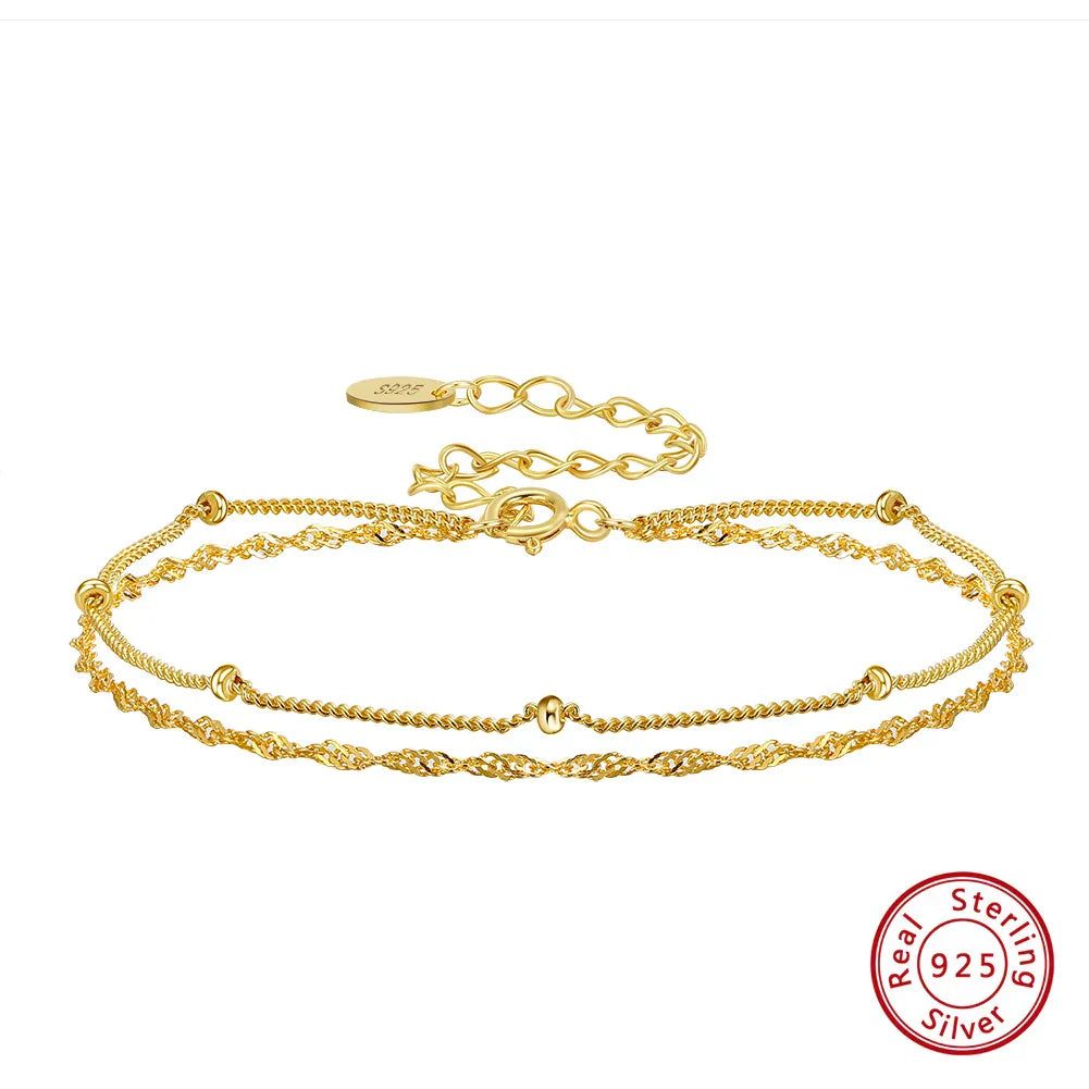 ORSA JEWELS 925 Sterling Silver Women's Bracelet Double Layer Water Ware with Satellite Chain Bracelet Elegance Jewelry SB131
