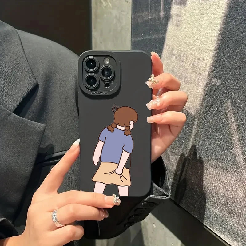 INS Cute Cartoon Couple Case for iPhone 16 15 14 13 12 Pro Max SE