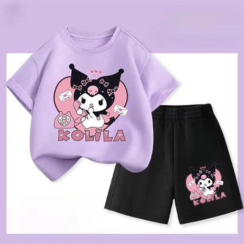 Sanrio Kuromi Girls Summer Breathable Outfits T-Shirt and Shorts Set