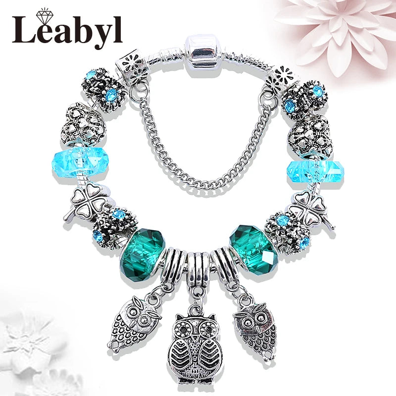 Tibetan Silver Tree of Life Charm Bracelet Green Crystal Flower Bead DIY