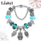 Tibetan Silver Tree of Life Charm Bracelet Green Crystal Flower Bead DIY