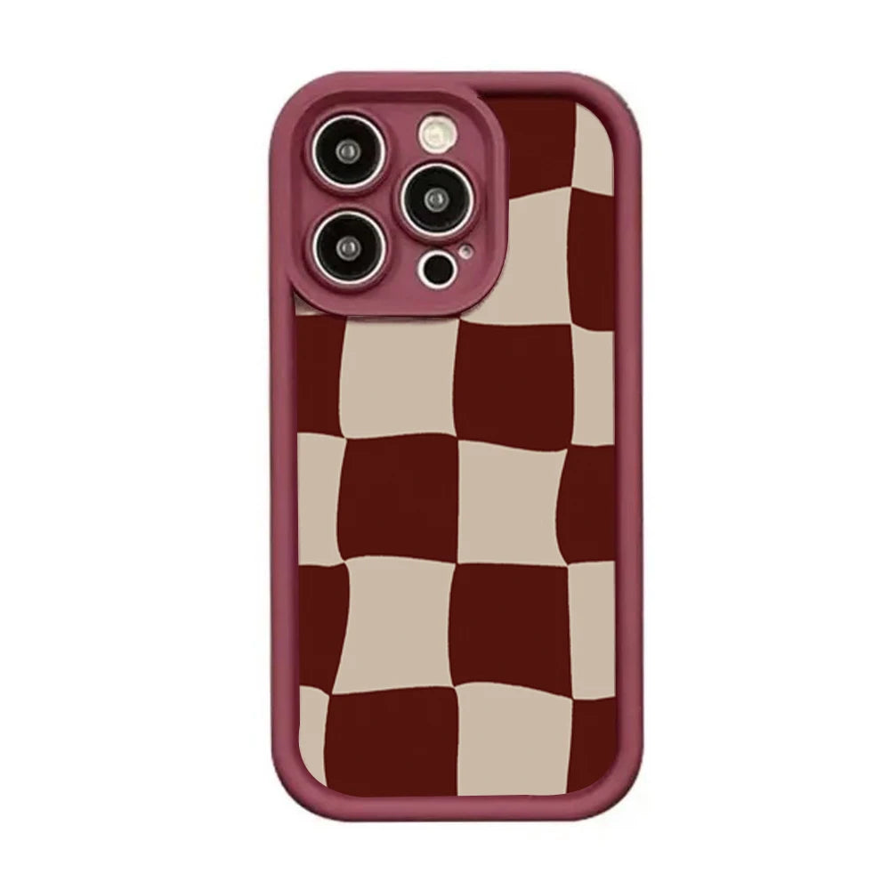Wine Red Grid Pattern Case for iPhone 17 16 15 14 13 12 11 Pro Max Plus Air