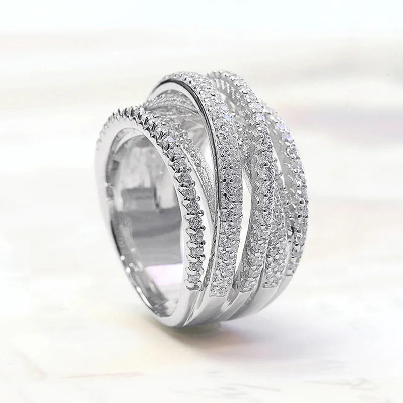 925 Sterling Silver Classic Vintage Line Wrap Zircon Ring Party Luxury Fashion Hot Sales