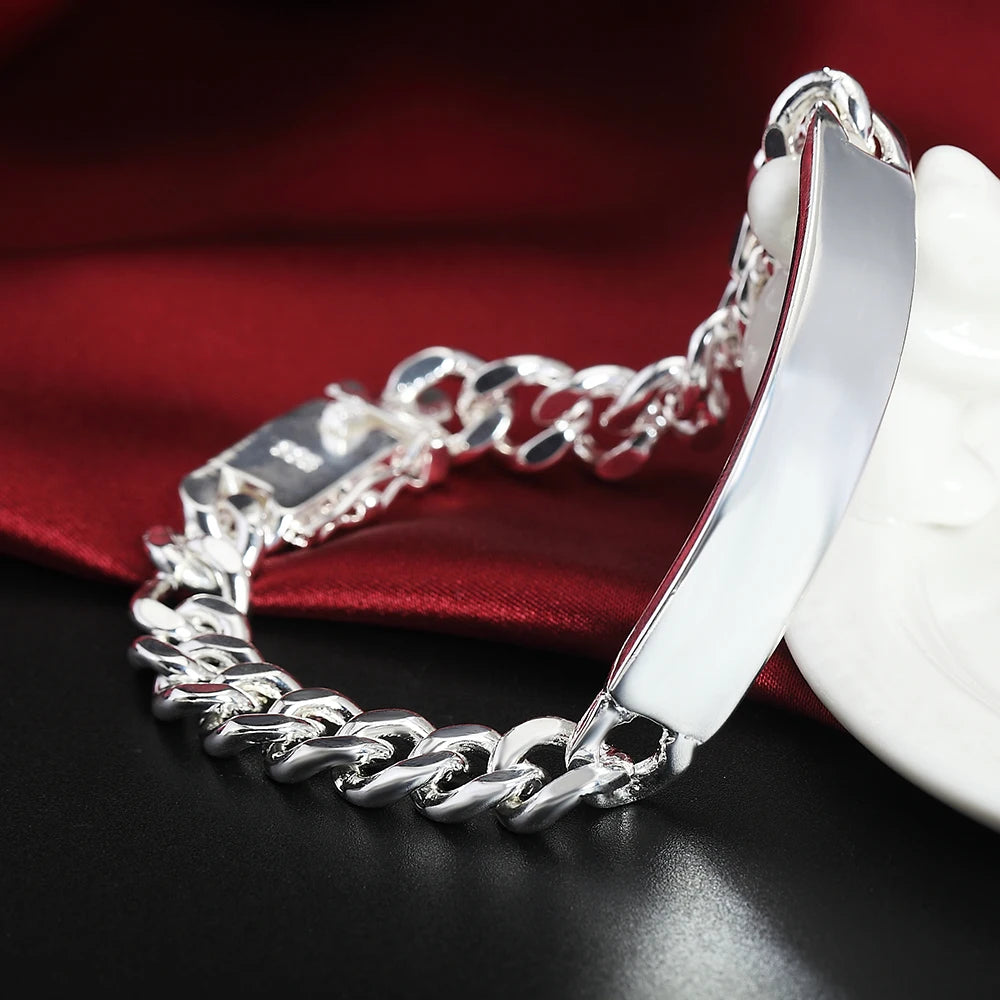 8/10mm Solid Chain Bracelet 925 Sterling Silver Men Women Noble Party Gift