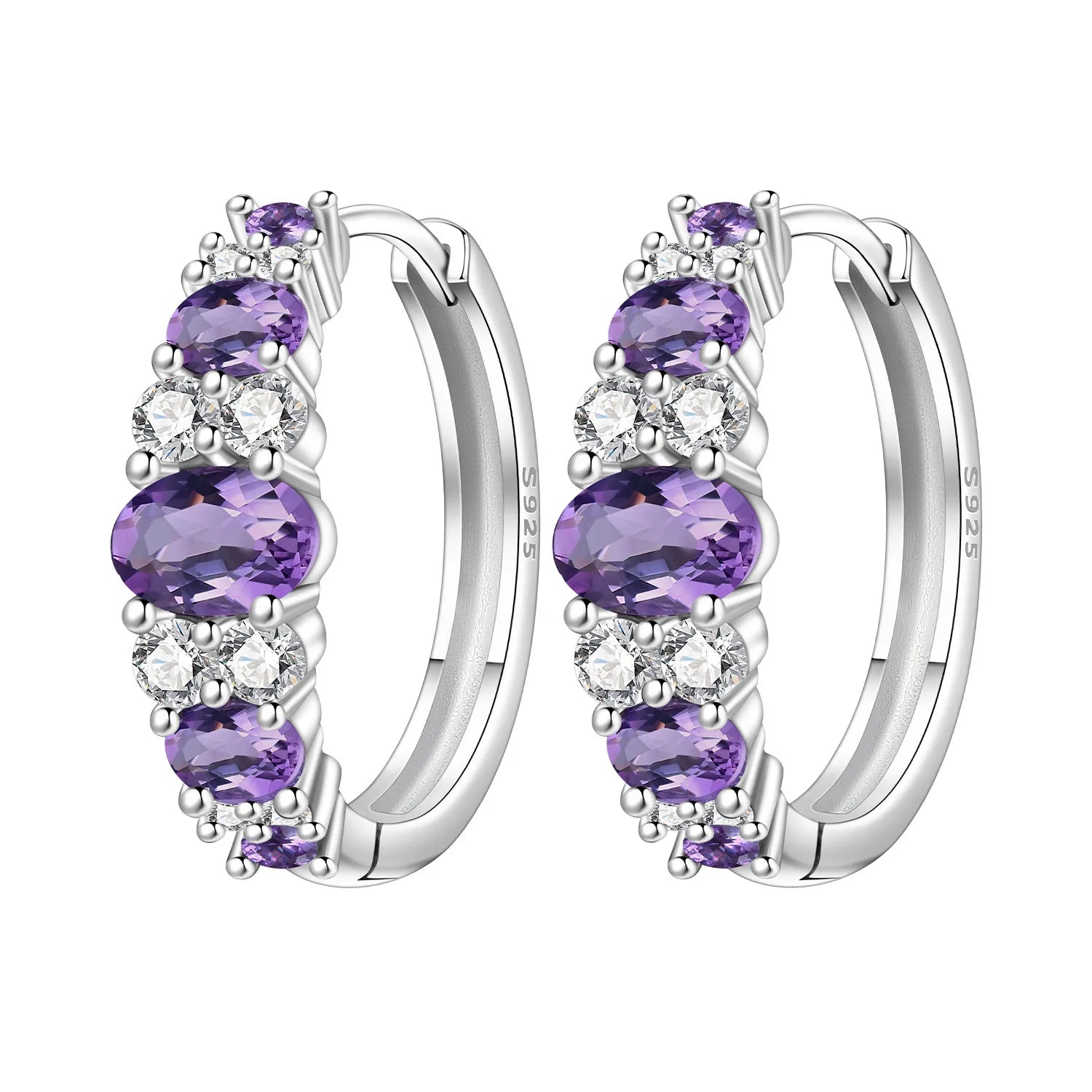 925 Sterling Silver Sparkling Zircon Hoop Earrings Trendy Jewellery Gift
