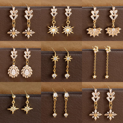 Vintage Crystal Zirconia Stainless Steel Earrings Star Pendant