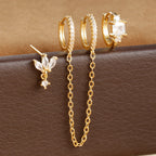 3PCS Stainless Steel Long Chain Two Hole Piercing Earrings Tassel