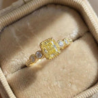 925 Sterling Silver Geometric Yellow Cubic Zirconia Ring Gorgeous Wedding Anniversary Accessory
