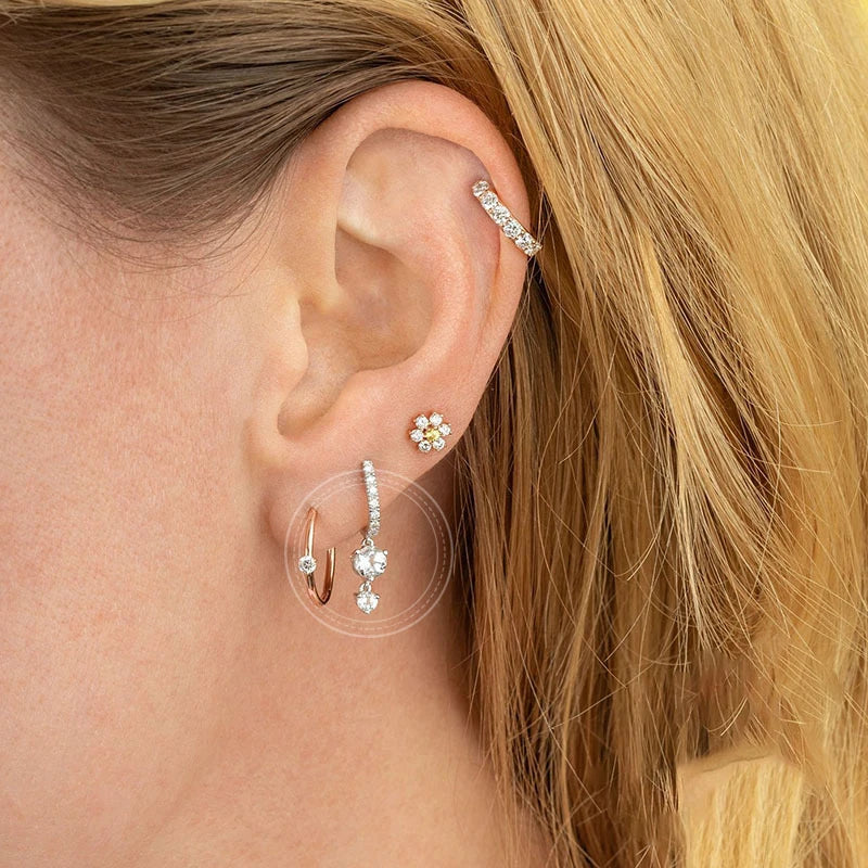 New Design Stainless Steel Zirconia Hoop Earrings Gold Colour Pendant