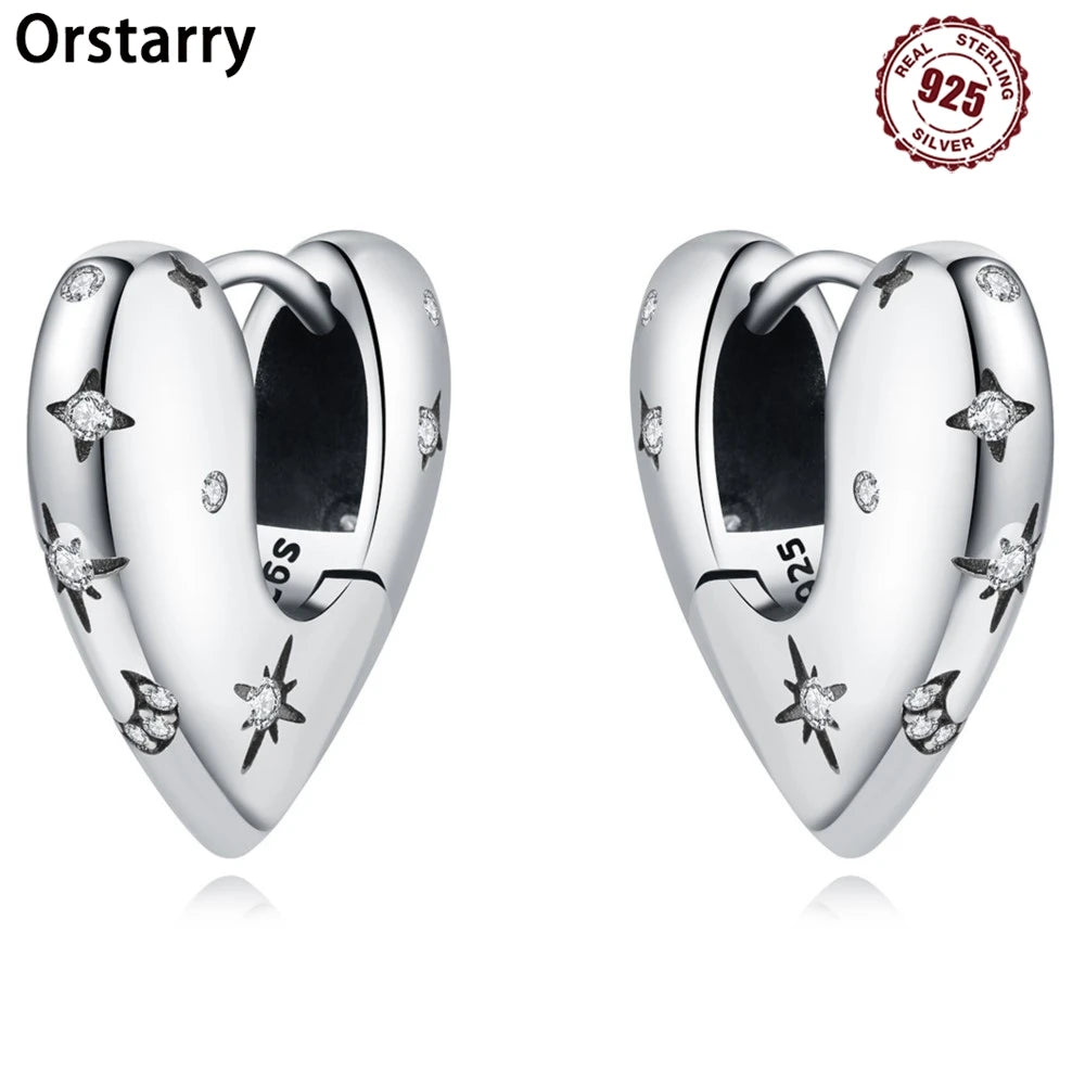 925 Sterling Silver Star Moon Heart Shape Versatile Hoop Earrings Fine Gift