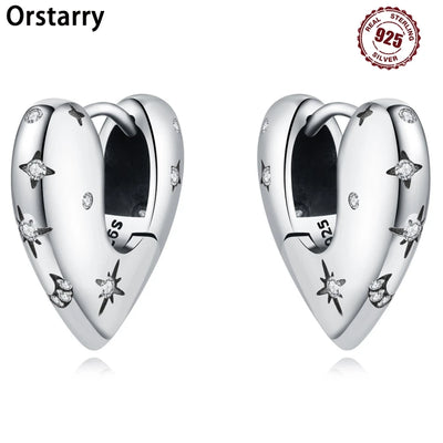 925 Sterling Silver Star Moon Heart Shape Versatile Hoop Earrings Fine Gift