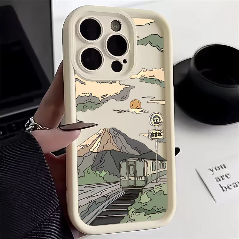Landscape Mountain Train Case for iPhone 16 15 14 13 12 11 Pro Max XR 7 8