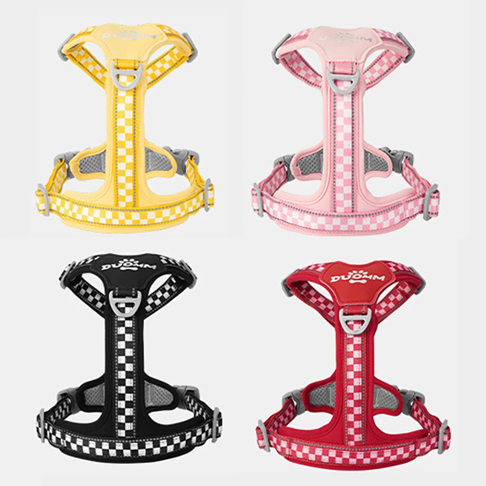 Classic Checkerboard Pattern No-Pull Dog Harness for Medium Large Dogs, Adjustable Padded Vest for Walking, Training, Reflective