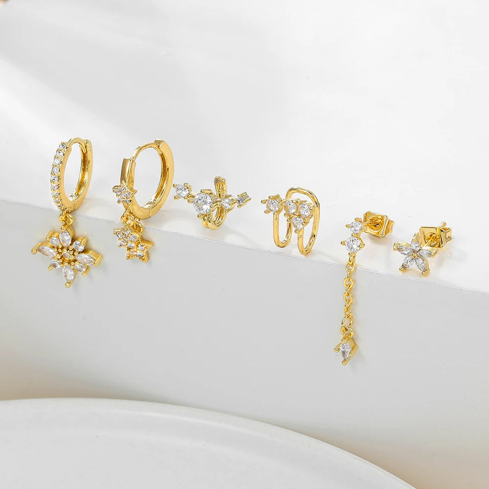 2PCS Gold Colour Star Dangle Earrings Luxury Star Pendientes y2k Jewelry