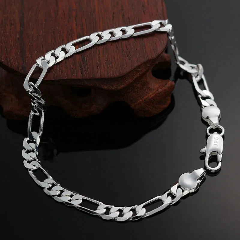 4mm Simple Fine Chain Bracelet 925 Sterling Silver Women Christmas Gift
