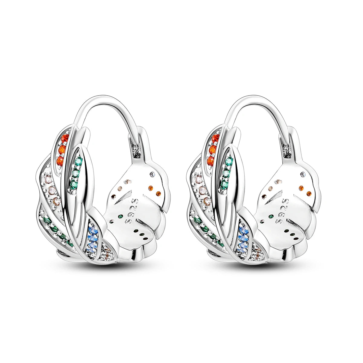 925 Sterling Silver Vintage Patterned Stone Inlaid Hoop Earrings Trendy Gift