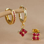 3PCS Gold Colour Crystal Zirconia Drop Earrings Flower Dangle Set