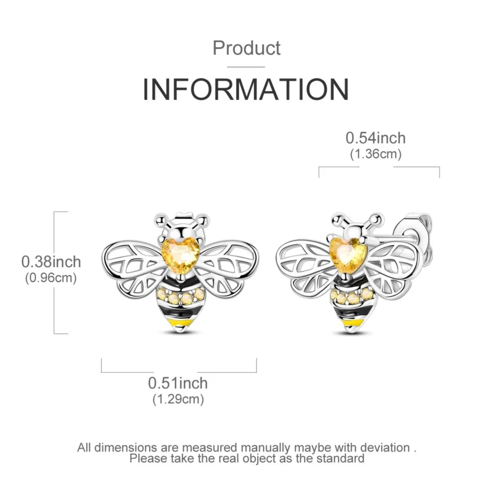 925 Sterling Silver Cute Bees Insects Stud Earrings Exquisite Birthday Gift