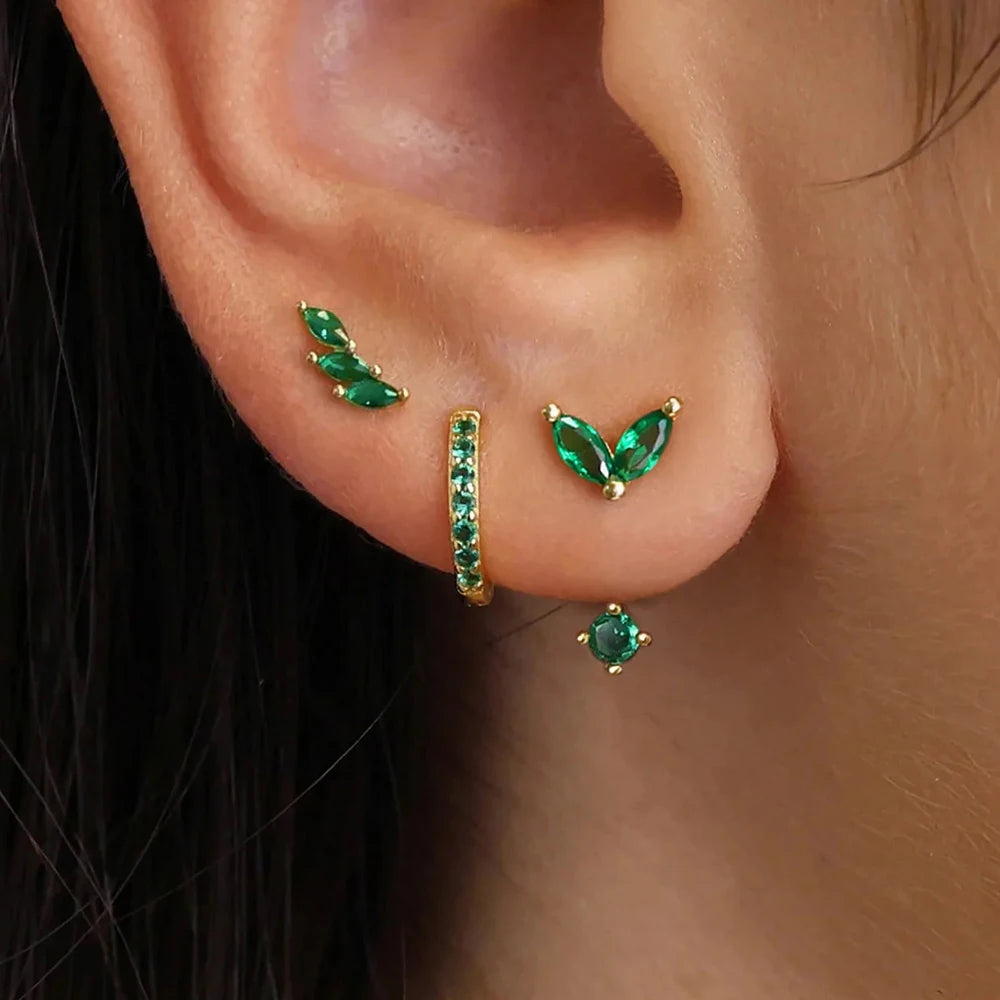 3 Pairs Exquisite Zircon Little Huggies Hoop Earrings Set Steel