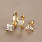 3PCS Vintage Design Four Flower Zircon Hoop Earrings Set Steel
