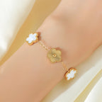 White Flower Stainless Steel Bracelet Five-Leaf Clover Wrist Jewellery