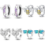 925 Sterling Silver Bees Butterflies Zircon Circle Hoop Earrings Jewellery Gift
