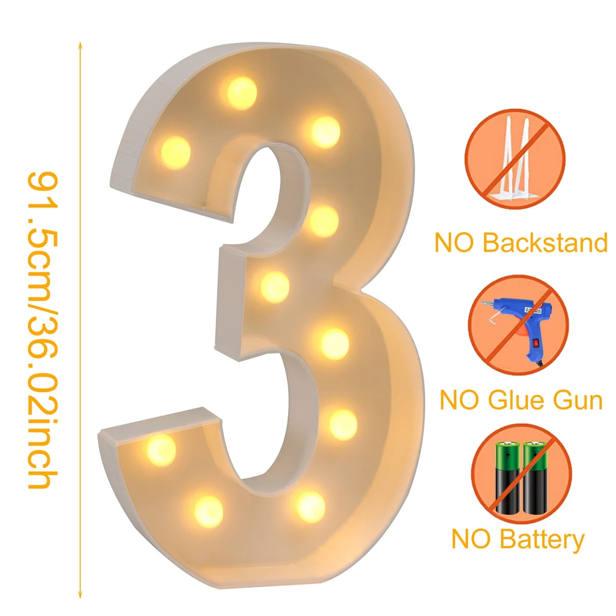 91.5cm Giant LED Light Birthday Number - 1st Birthday, Anniversary, Wedding Decor