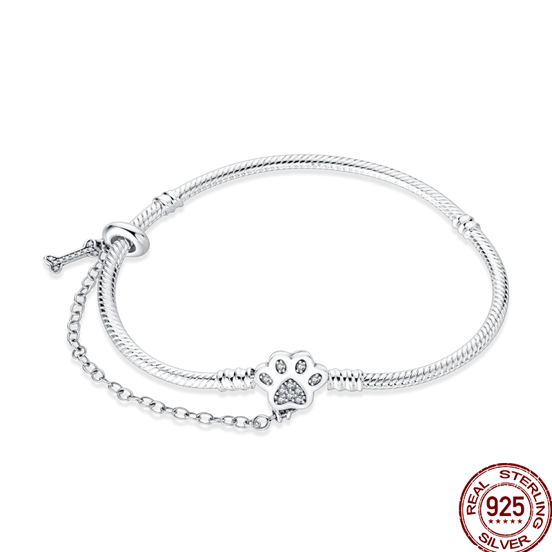 925 Silver 17-20CM Heart Pave Zirconia Original Bracelets Infinity Bracelet Fit DIY Charms Bead Birthday Jewelry Gifts Hot Sale