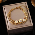 Heart Roman Numeral Zircon Bead Stainless Steel Snake Bone Bracelet