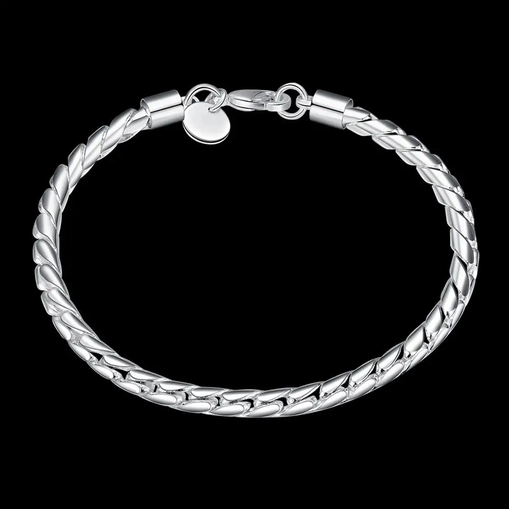 Classic Flat Sideways Chain Bracelet 925 Sterling Silver Men Women Jewellery
