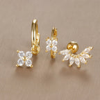 3PCS Vintage Design Four Flower Zircon Hoop Earrings Set Steel