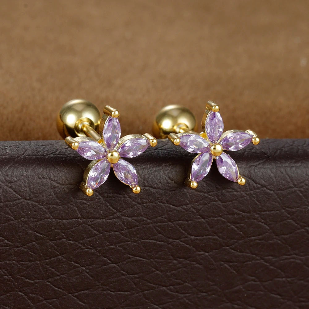 2pcs Vintage Crystal Zircon Maple Leaf Earrings Women Hoop Piercing