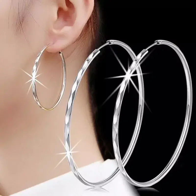 925 Sterling Silver 5cm Big Circle Hoop Earrings Women Luxury Party Jewellery