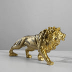 Resin 25cm Lion Statue Gold Animal Sculpture Collectible Office Desk Accessories